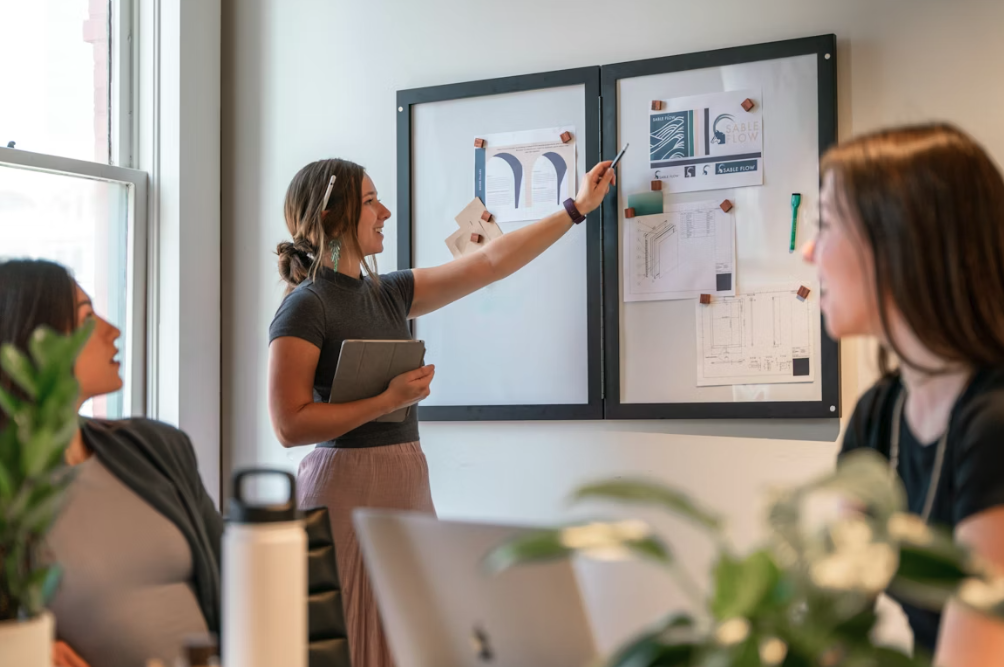 planning meeting in an office, three women