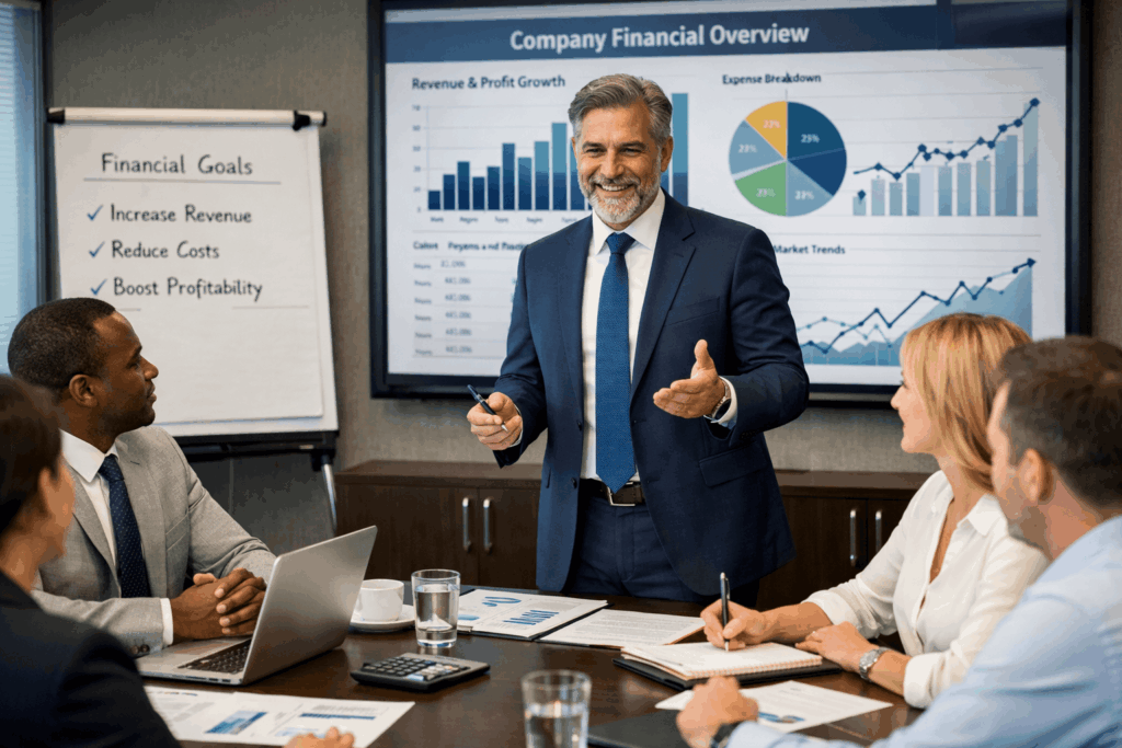 finance leader discussing business finances