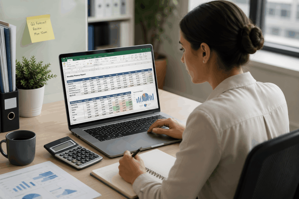 finance team member using spreadsheets