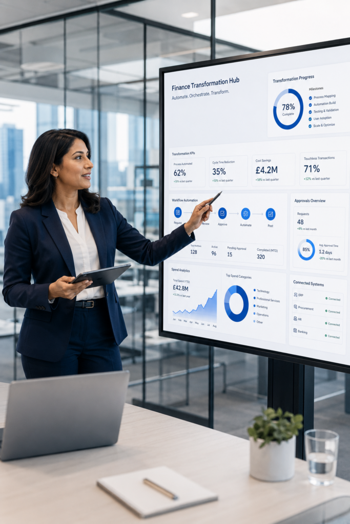 finance leader presenting finance data in a meeting
